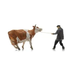 Figurines fermier avec vache obstinée Artitec 5870031 - HO 1/87